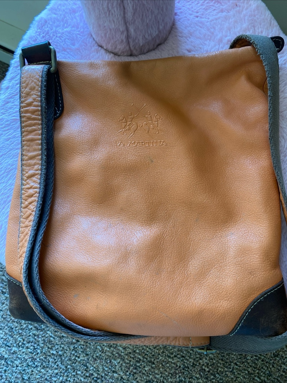 La Martina Saddlery Orange/Tan Leather Adjustable Strap Crossbody Bag
